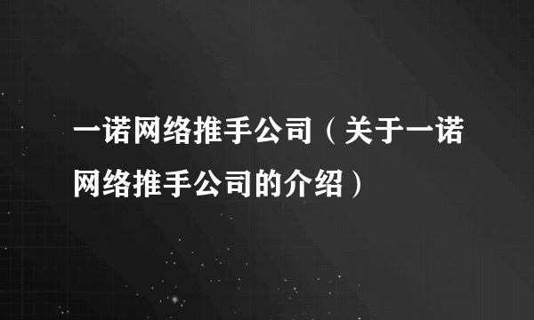 一诺网络推手公司（关于一诺网络推手公司的介绍）