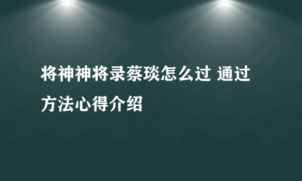 将神神将录蔡琰怎么过 通过方法心得介绍