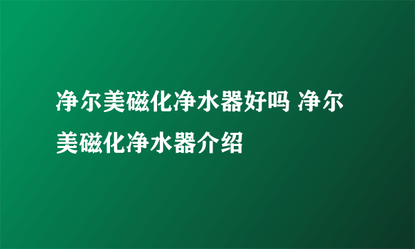 净尔美磁化净水器好吗 净尔美磁化净水器介绍