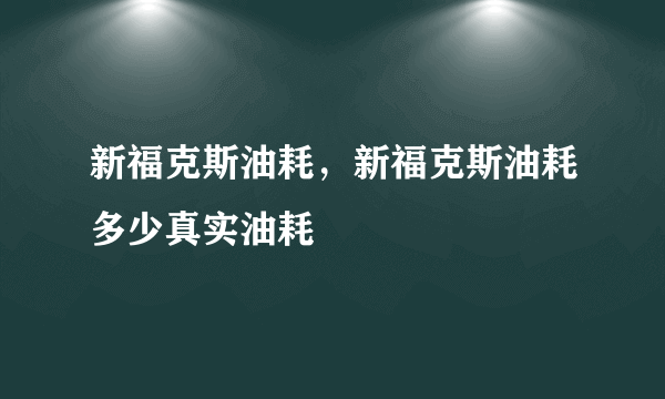 新福克斯油耗，新福克斯油耗多少真实油耗