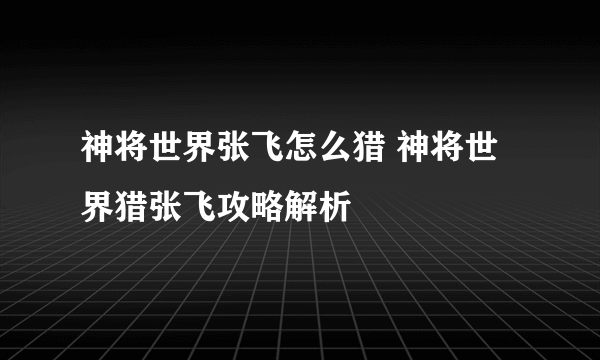 神将世界张飞怎么猎 神将世界猎张飞攻略解析