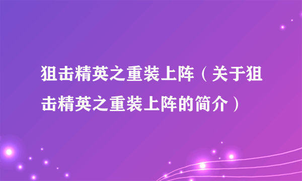 狙击精英之重装上阵（关于狙击精英之重装上阵的简介）