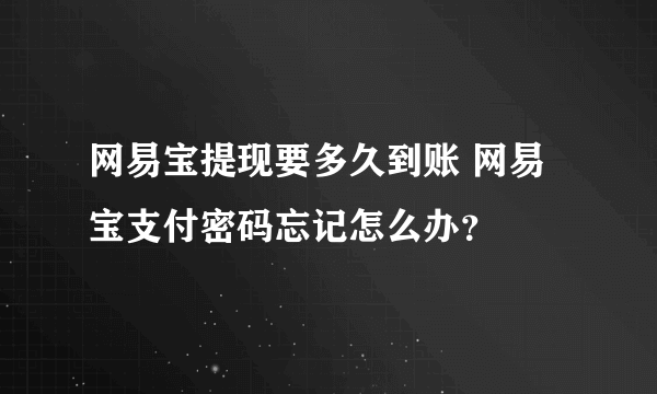 网易宝提现要多久到账 网易宝支付密码忘记怎么办？