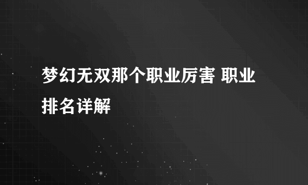 梦幻无双那个职业厉害 职业排名详解