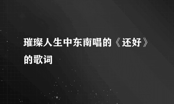 璀璨人生中东南唱的《还好》的歌词