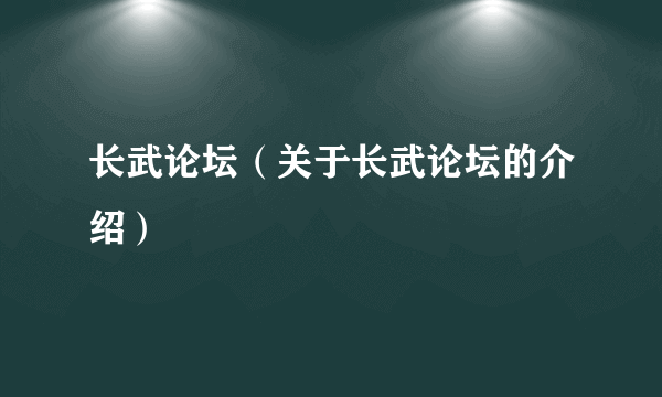 长武论坛（关于长武论坛的介绍）