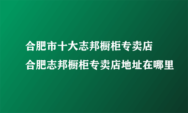 合肥市十大志邦橱柜专卖店 合肥志邦橱柜专卖店地址在哪里