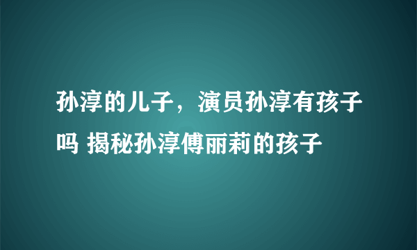 孙淳的儿子，演员孙淳有孩子吗 揭秘孙淳傅丽莉的孩子