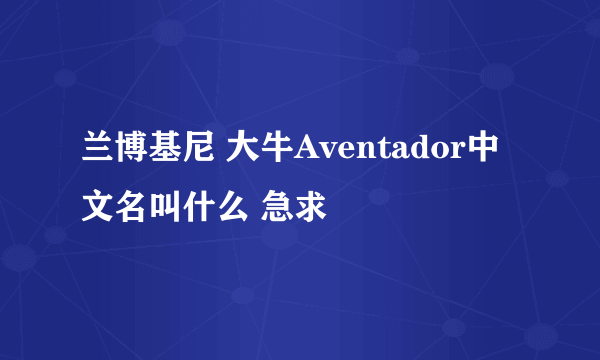 兰博基尼 大牛Aventador中文名叫什么 急求