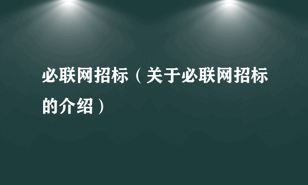 必联网招标（关于必联网招标的介绍）