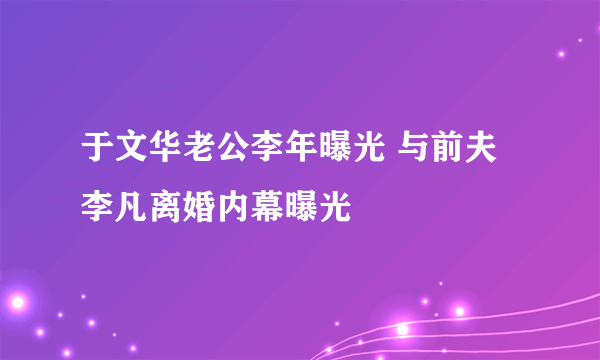 于文华老公李年曝光 与前夫李凡离婚内幕曝光