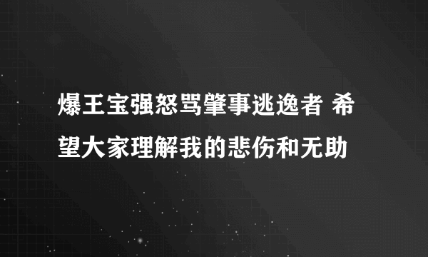 爆王宝强怒骂肇事逃逸者 希望大家理解我的悲伤和无助