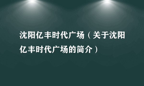 沈阳亿丰时代广场（关于沈阳亿丰时代广场的简介）