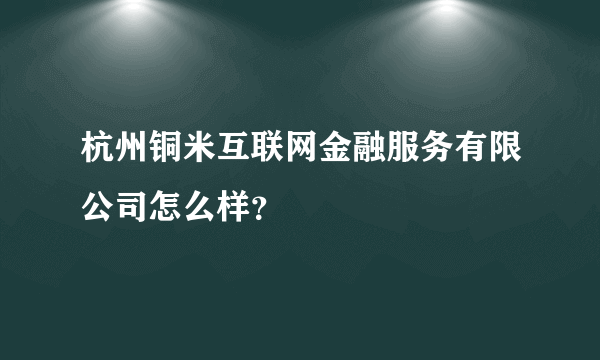 杭州铜米互联网金融服务有限公司怎么样？