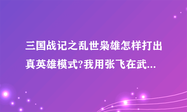 三国战记之乱世枭雄怎样打出真英雄模式?我用张飞在武将对战模式中打死魏延后就直接游戏结束了!