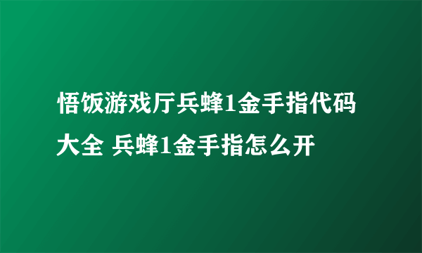 悟饭游戏厅兵蜂1金手指代码大全 兵蜂1金手指怎么开