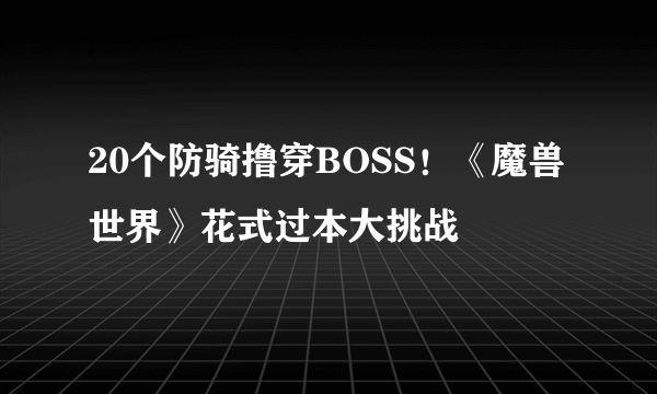 20个防骑撸穿BOSS！《魔兽世界》花式过本大挑战