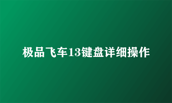 极品飞车13键盘详细操作