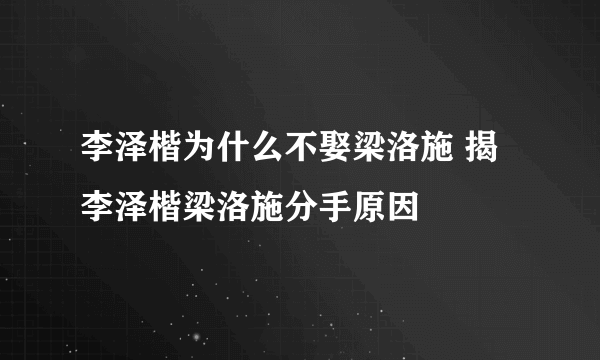 李泽楷为什么不娶梁洛施 揭李泽楷梁洛施分手原因