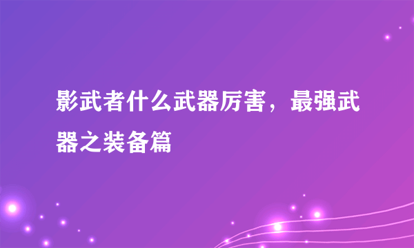 影武者什么武器厉害，最强武器之装备篇