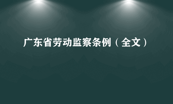 广东省劳动监察条例（全文）