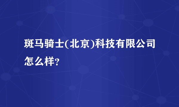 斑马骑士(北京)科技有限公司怎么样？