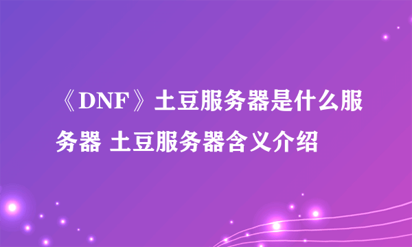 《DNF》土豆服务器是什么服务器 土豆服务器含义介绍