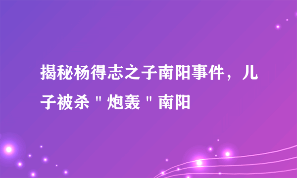 揭秘杨得志之子南阳事件，儿子被杀＂炮轰＂南阳