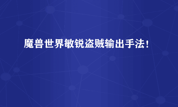 魔兽世界敏锐盗贼输出手法！