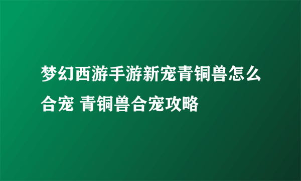 梦幻西游手游新宠青铜兽怎么合宠 青铜兽合宠攻略