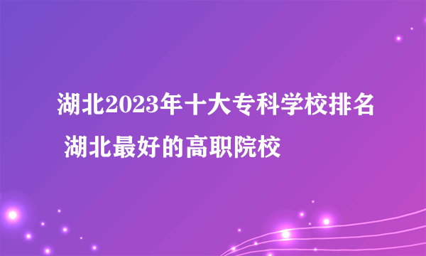 湖北2023年十大专科学校排名 湖北最好的高职院校