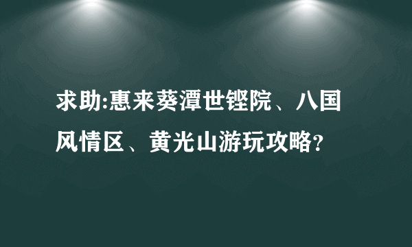 求助:惠来葵潭世铿院、八国风情区、黄光山游玩攻略？