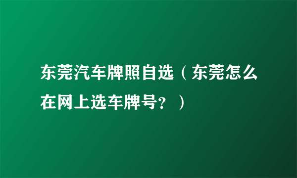 东莞汽车牌照自选（东莞怎么在网上选车牌号？）