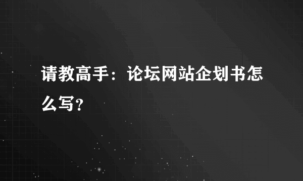 请教高手：论坛网站企划书怎么写？