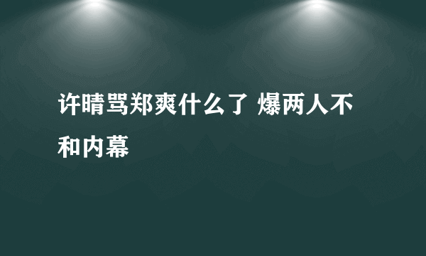 许晴骂郑爽什么了 爆两人不和内幕