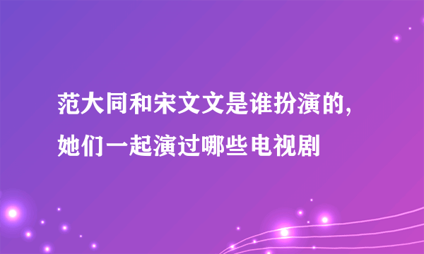 范大同和宋文文是谁扮演的,她们一起演过哪些电视剧