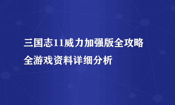 三国志11威力加强版全攻略 全游戏资料详细分析