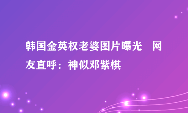 韩国金英权老婆图片曝光   网友直呼：神似邓紫棋