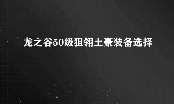 龙之谷50级狙翎土豪装备选择