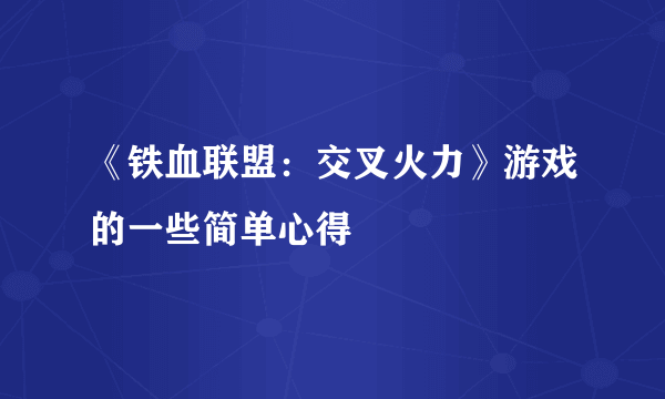 《铁血联盟：交叉火力》游戏的一些简单心得