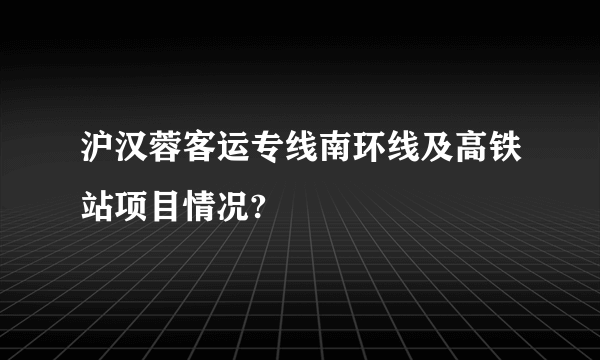 沪汉蓉客运专线南环线及高铁站项目情况?