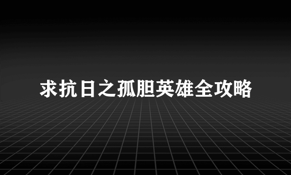 求抗日之孤胆英雄全攻略