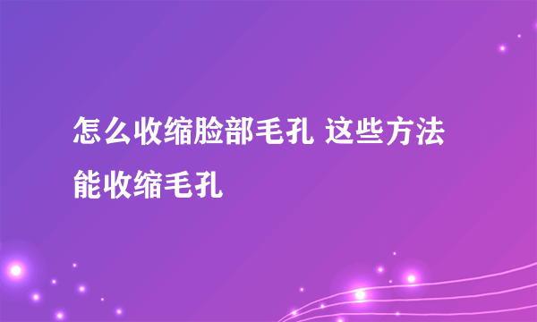 怎么收缩脸部毛孔 这些方法能收缩毛孔