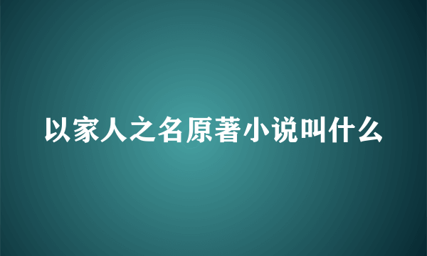 以家人之名原著小说叫什么