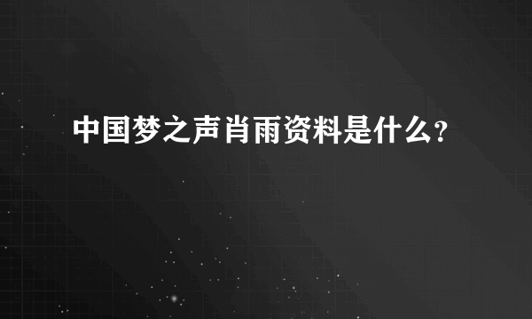 中国梦之声肖雨资料是什么？