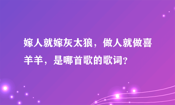 嫁人就嫁灰太狼，做人就做喜羊羊，是哪首歌的歌词？