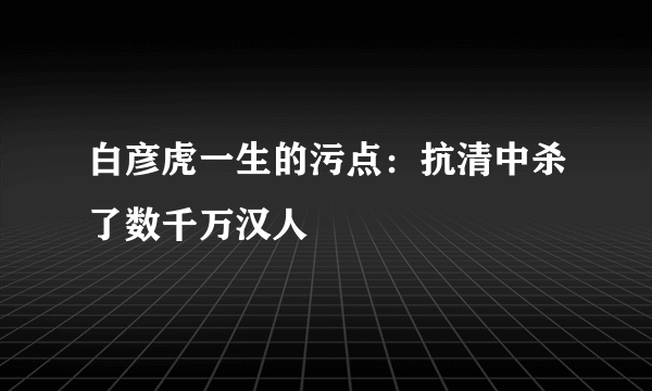 白彦虎一生的污点：抗清中杀了数千万汉人