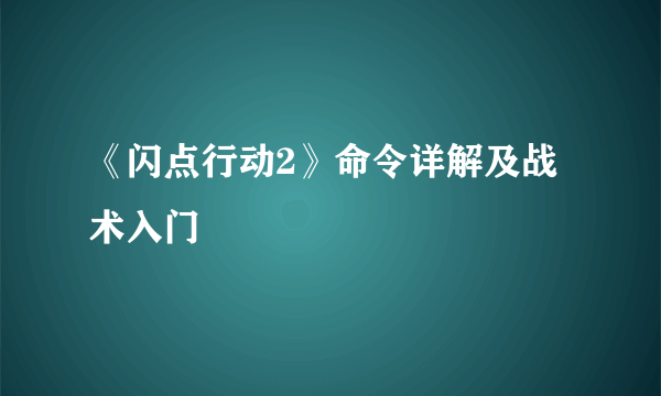 《闪点行动2》命令详解及战术入门