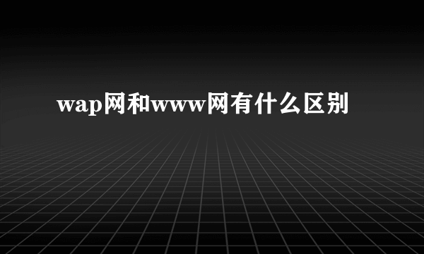 wap网和www网有什么区别