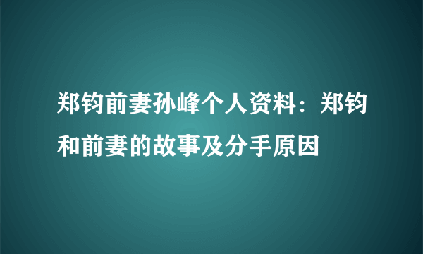 郑钧前妻孙峰个人资料：郑钧和前妻的故事及分手原因